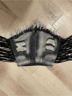 Wrangler Black and Brown Denim Jacket Detail fringe